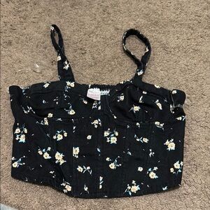 Floral Black Crop Top